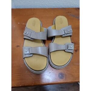 Keen Women's Beige Leather Slide Sandals Adjustable Straps & Cushioned Footbed S